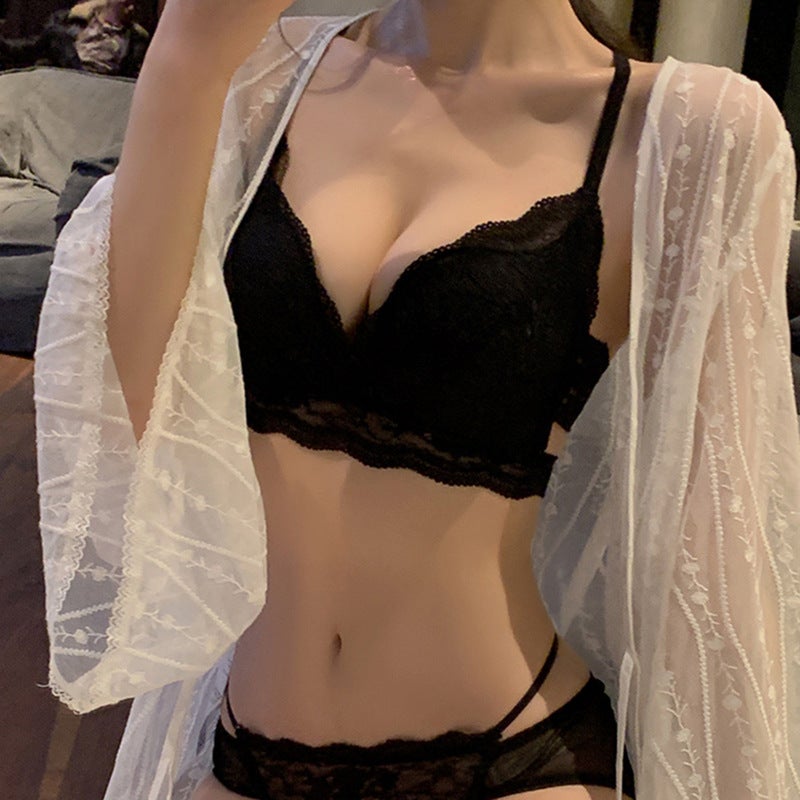 French Beautiful Back Underwear Women'S Explosion Without Steel Ring Thin Pure Lace Bra Suit - Image 3